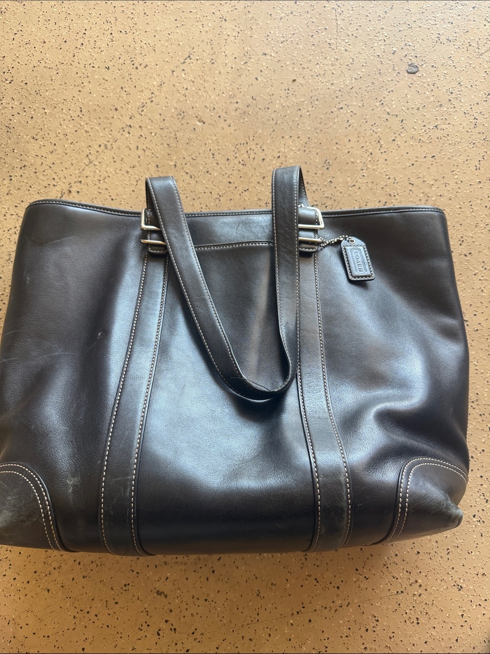 Coach Black Leather Tote with Contrast Stitching